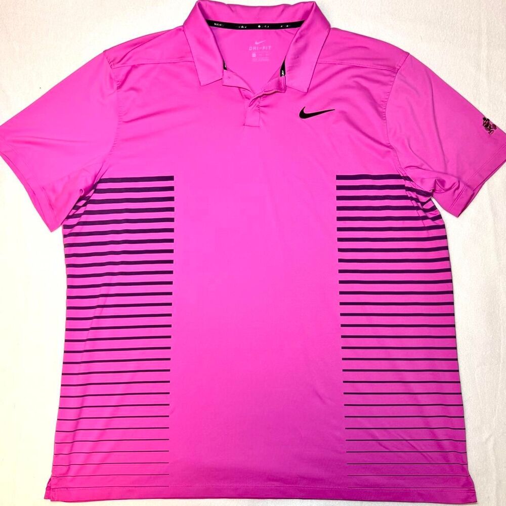 nike x disney parks dri-fit golf polo magenta mickey mouse black fading side str